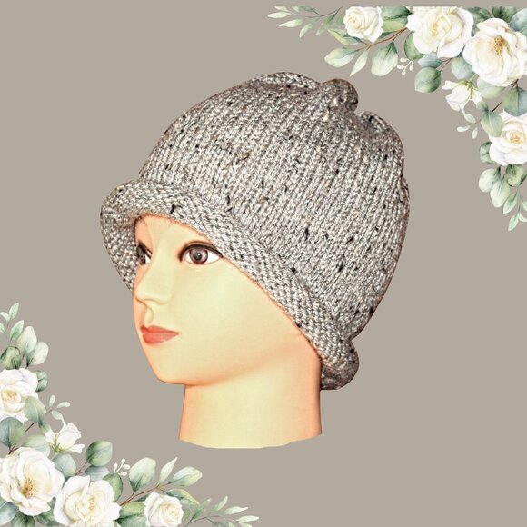 Hand Knit Slouch Hat: Gray Marble Acrylic Blend, Adult/Teen - Picture 1 of 6